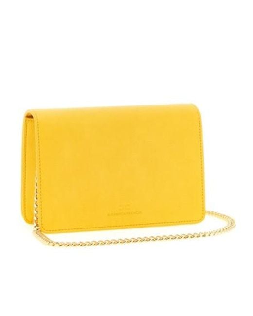 Elisabetta Franchi Yellow Logo Stamp Foldover Top Shoulder Bag