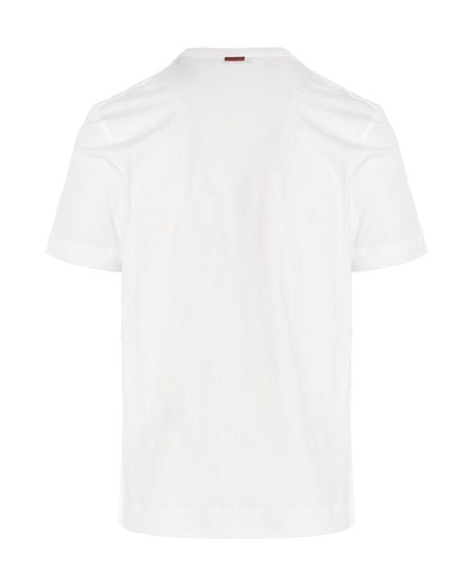 Zegna White Logo Embroidered Crewneck T-Shirt for men