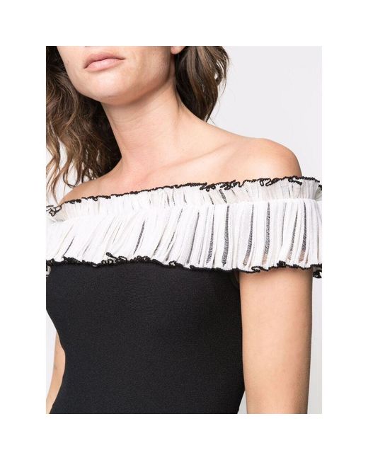 McQueen Black Off-Shoulder Flared Dress