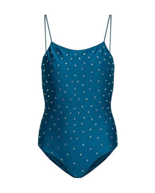 Oseree Blue Oséree Crystal-Embellished One-Piece Beachwear