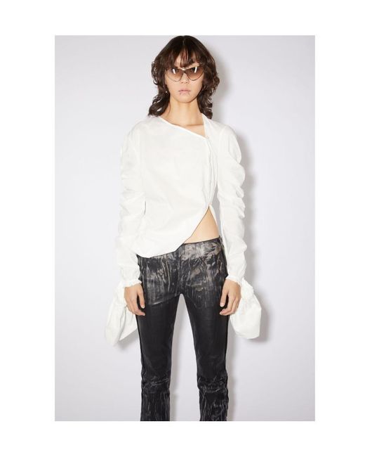 Acne White Draped Asymmetric Cotton Blouse