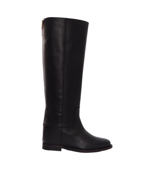 Via Roma 15 Black Logo Plaque Round Toe Boots
