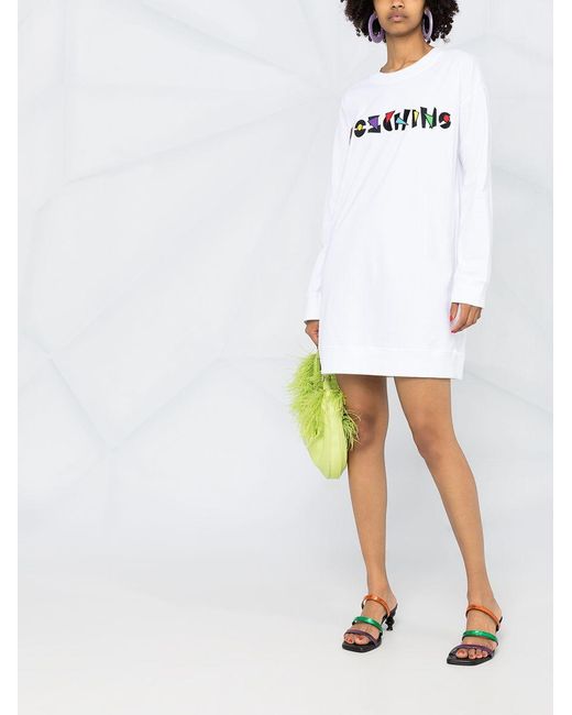 Moschino White Logo Printed T-Shirt Dress