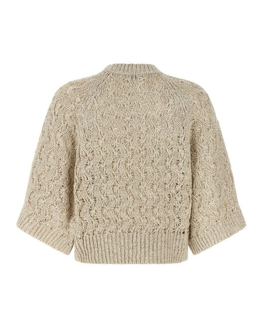 Brunello Cucinelli Natural Open-Knit Crewneck Jumper