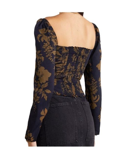 Reformation Black Demi Floral-Print Crepe De Chine Blouse