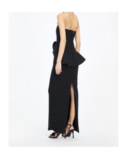 ROTATE BIRGER CHRISTENSEN Black Long Flower Strapless Dress
