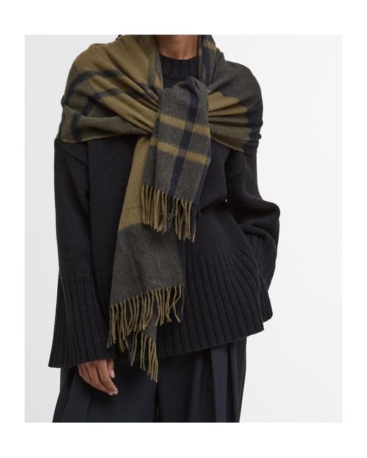 Barbour Black Tartan-Check Fringed Scarf