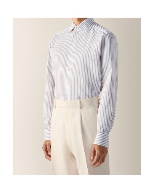 Zegna White Dark And Striped Cotton Linen And Silk Shirt for men