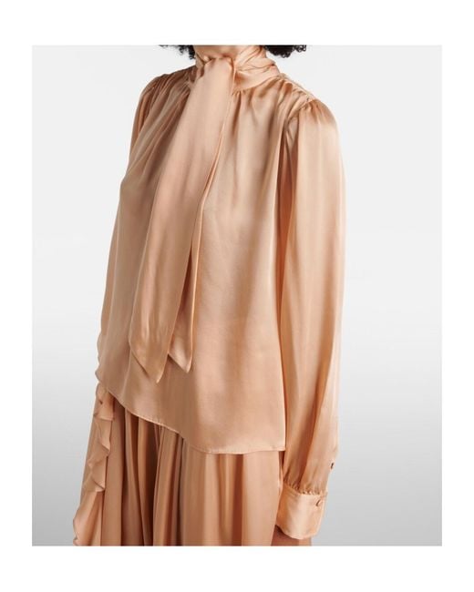 Ulla Johnson Natural Ornament Tie-Neck Silk Chiffon Blouse