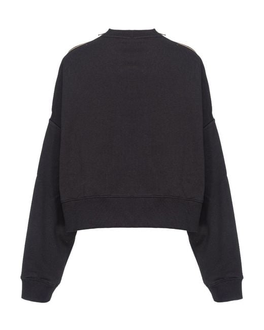 Pinko Black Rhinestone-embellished Cropped Sweatshirt