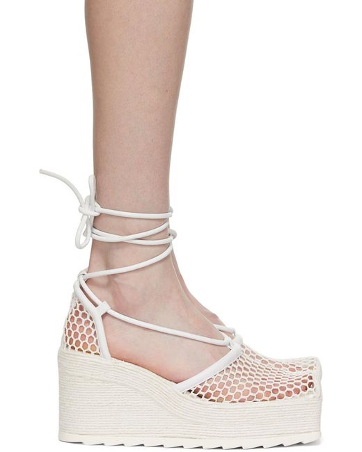 Bottega Veneta White Net-Detail Wedge Sandals