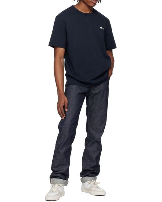 A.P.C. Blue Flocked Logo Crewneck T-Shirt for men