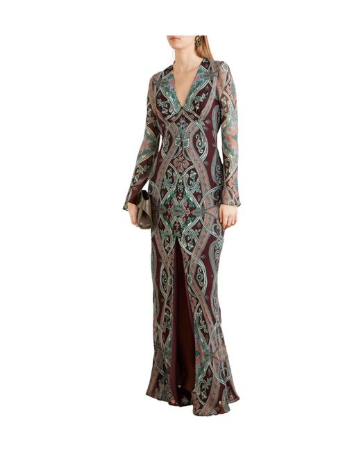 Veronica Beard Gray Daciana Printed Silk-Georgette Maxi-Dress
