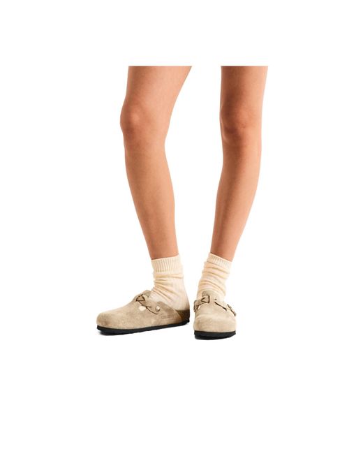 Birkenstock White Boston Suede Mules