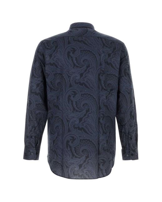 Etro Blue Pattern-Printed Long-Sleeved Shirt for men