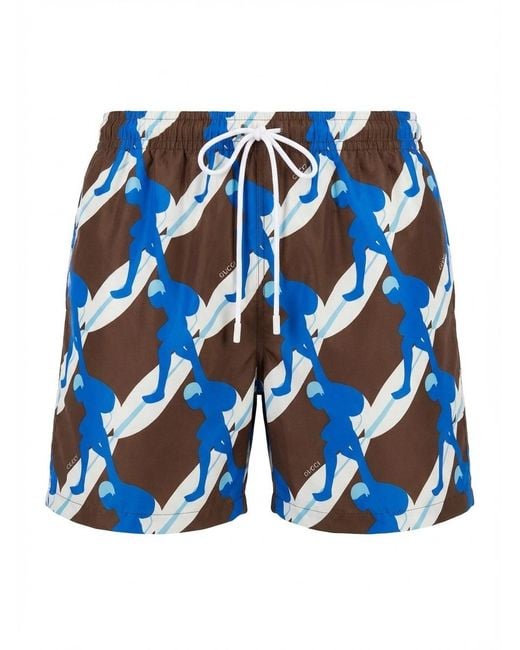 Gucci Blue Graphic Printed Swim Shorts for men