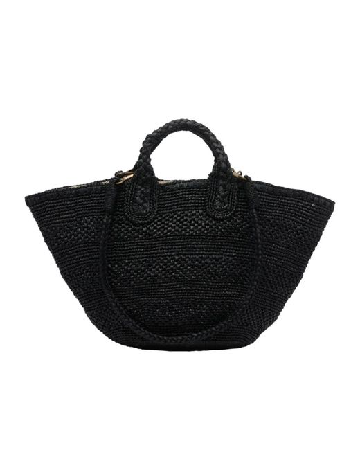 IBELIV Black Strap Detailed Woven Tote Bag