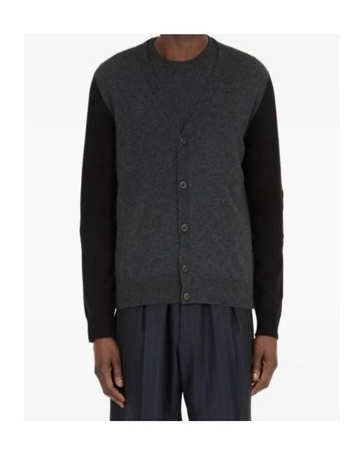 Maison Margiela Blue V-Neck Elbow-Patch Cardigan for men
