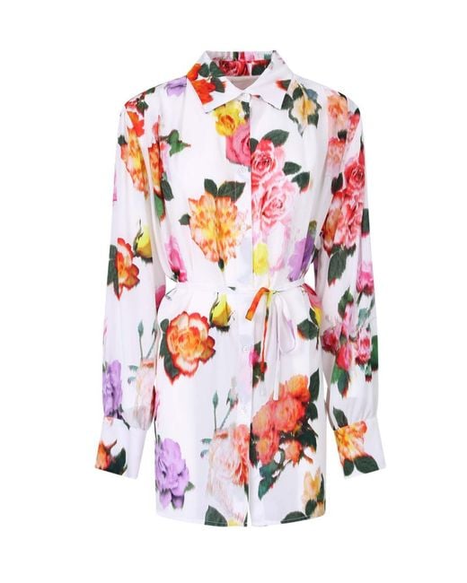 MSGM White Printed Belt Dress