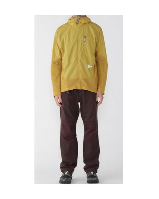 And Wander Yellow Hooded Zip Jacket for men
