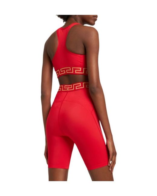 Versace Red Greca Logo Stretch Tech Sports Bra