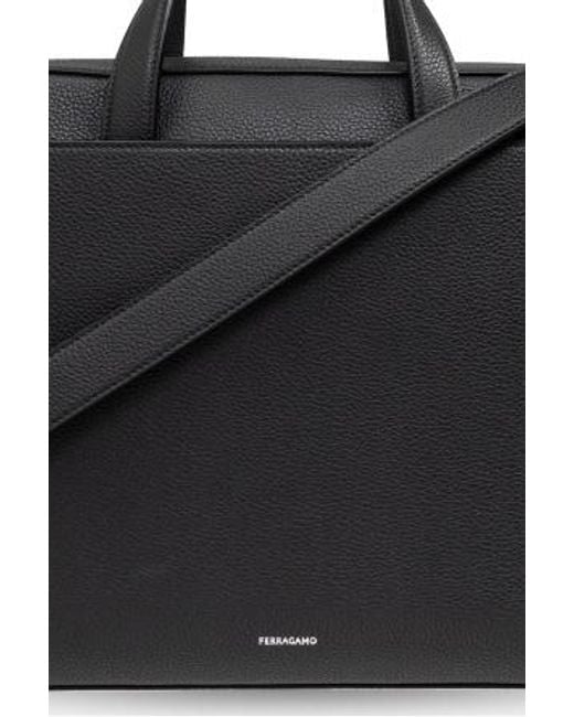 Ferragamo Black Ferragamo Gancini-Buckle Zipped Briefcase for men
