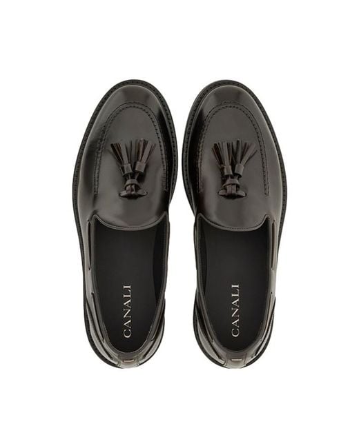 Canali Black Tassel-Detail Leather Boat Shoes for men