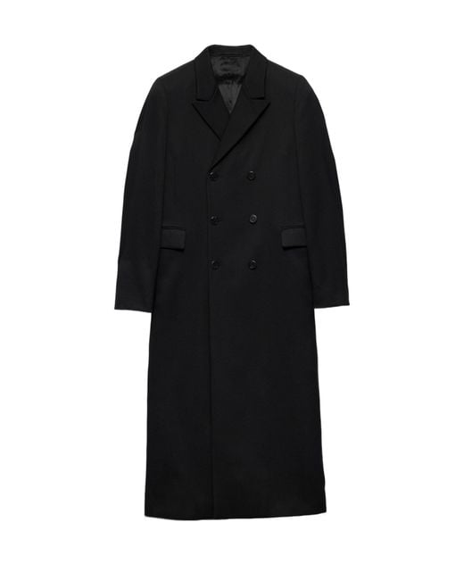 Prada Black Double-Breasted Wool Coat for men