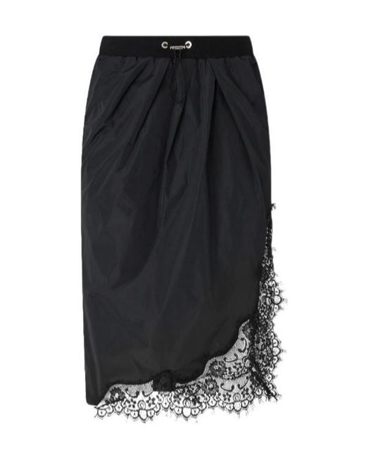 Pinko Black Lace-Trim Gathered Skirt