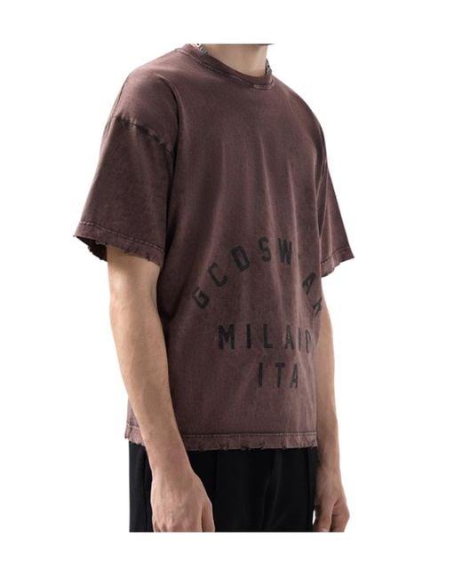 Gcds Purple Distressed-Effect Graphic-Print T-Shirt for men
