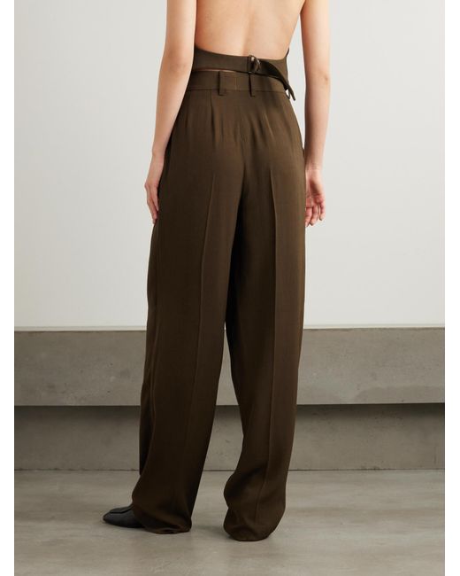 Petar Petrov Green Wool Pleated Wide Leg Trousers