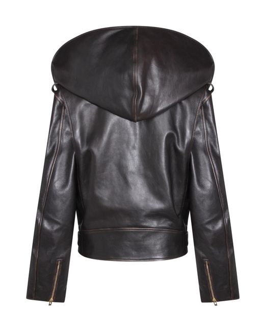 Alaïa Black Leather Hooded Biker Jacket