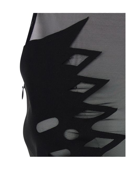 Blumarine Black Sleeveless Dress With Round Neck And All-Over Embroidery