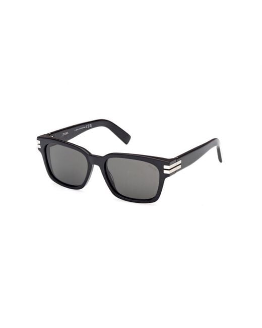 Zegna Black Rectangle Frame Sunglasses for men