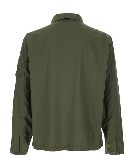 C P Company Green Logo Plaque Rip-Stop Shirt for men