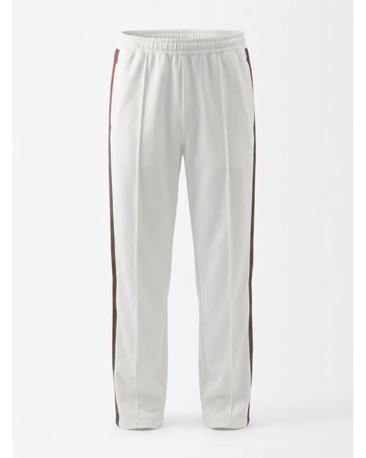 Gucci White Jersey Drill Jogging Pants With Web, Ready-To-Wear