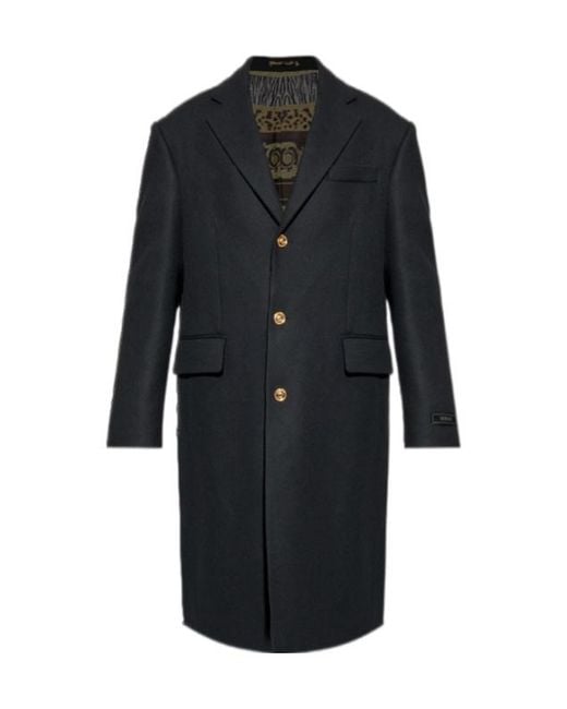 Versace Black Single-Breasted Long Coat for men