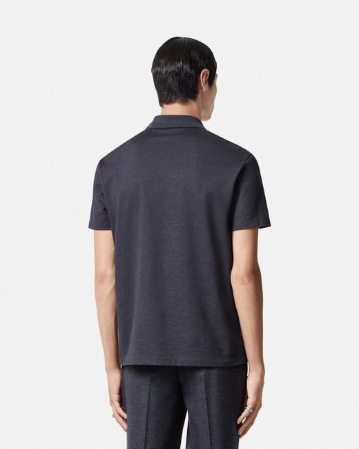 Versace Blue Logo-Embroidered Cotton Polo Shirt for men