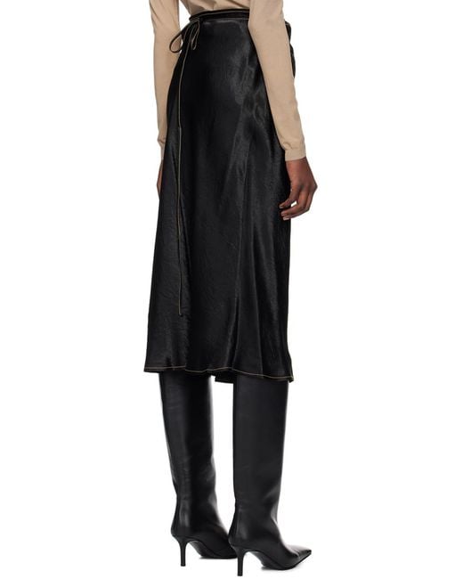 Acne Black Satin Wrap Skirt