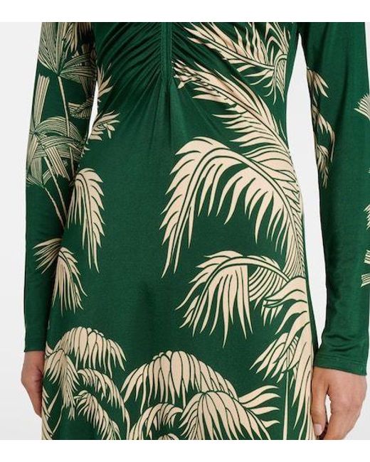 Johanna Ortiz Green Printed Ruched Jersey Midi Dress