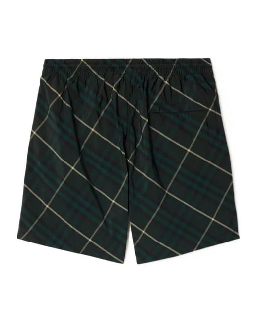 Burberry Green Check-Print Drawstring Swim Shorts for men