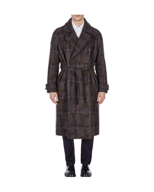 Emporio Armani Black Patterned Belted Trench Coat for men