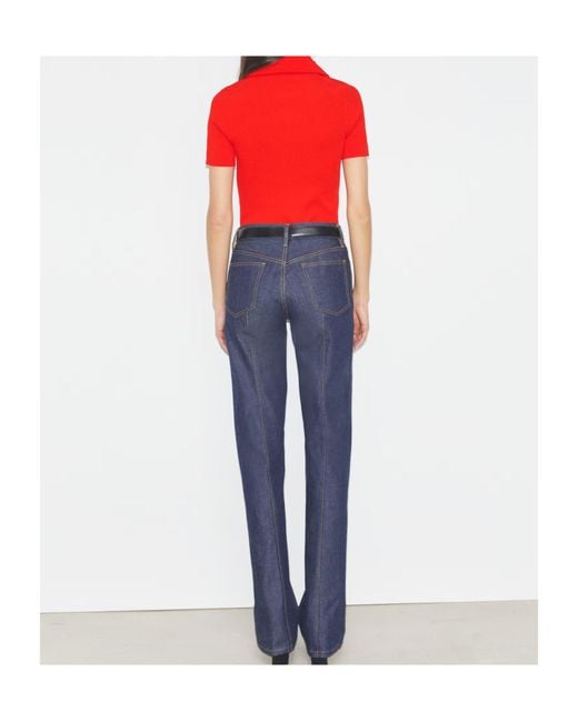 Tory Burch Red Short-Sleeved Ribbed Polo Shirt