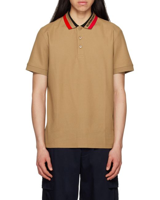 Burberry Brown Collar-Stripe Logo Piqué Polo Shirt for men