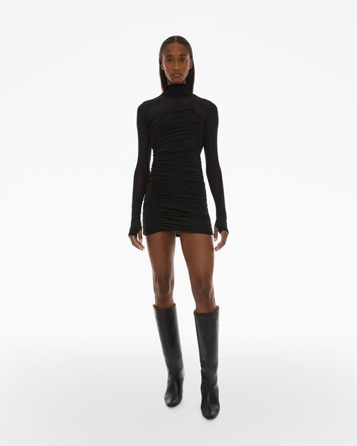 Helmut Lang Black Ruched Turtleneck Mini Dress