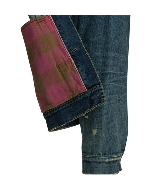 Sacai Green Checked-Lining Denim Jacket for men