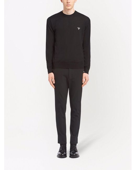Prada Black Logo Embroidered Crewneck Jumper for men
