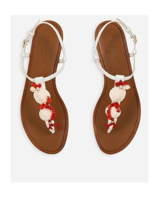Dolce & Gabbana White Embellished Thong Sandals