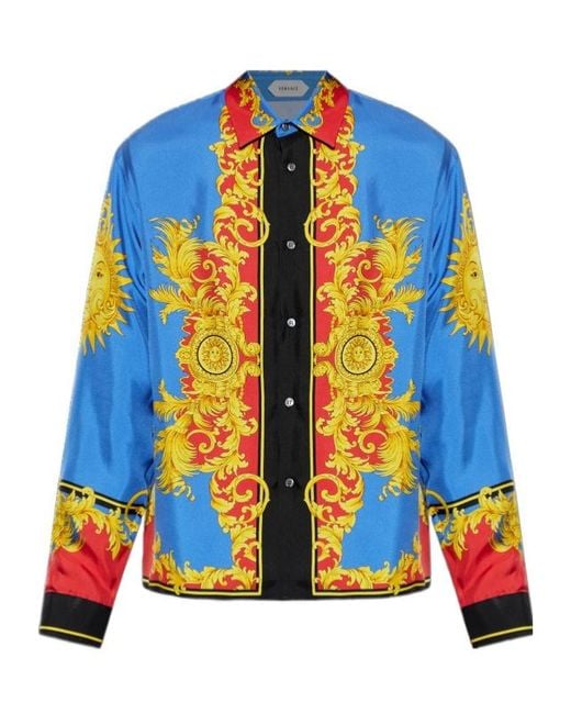 Versace Blue Baroque Sun Print Shirt for men