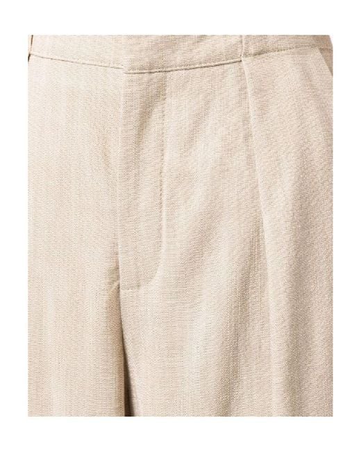 Closed Natural Pleated Flared Trousers